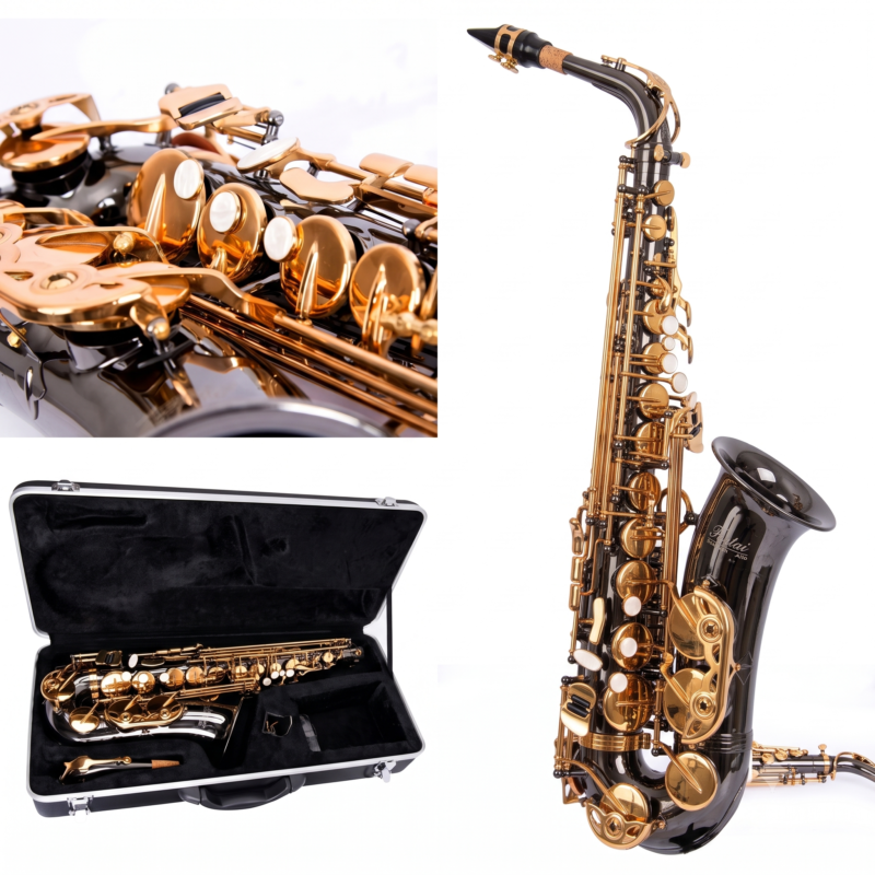 Fontai FT 6430 BN - Saxofón alto (Eb) color negro ónix con llaves doradas