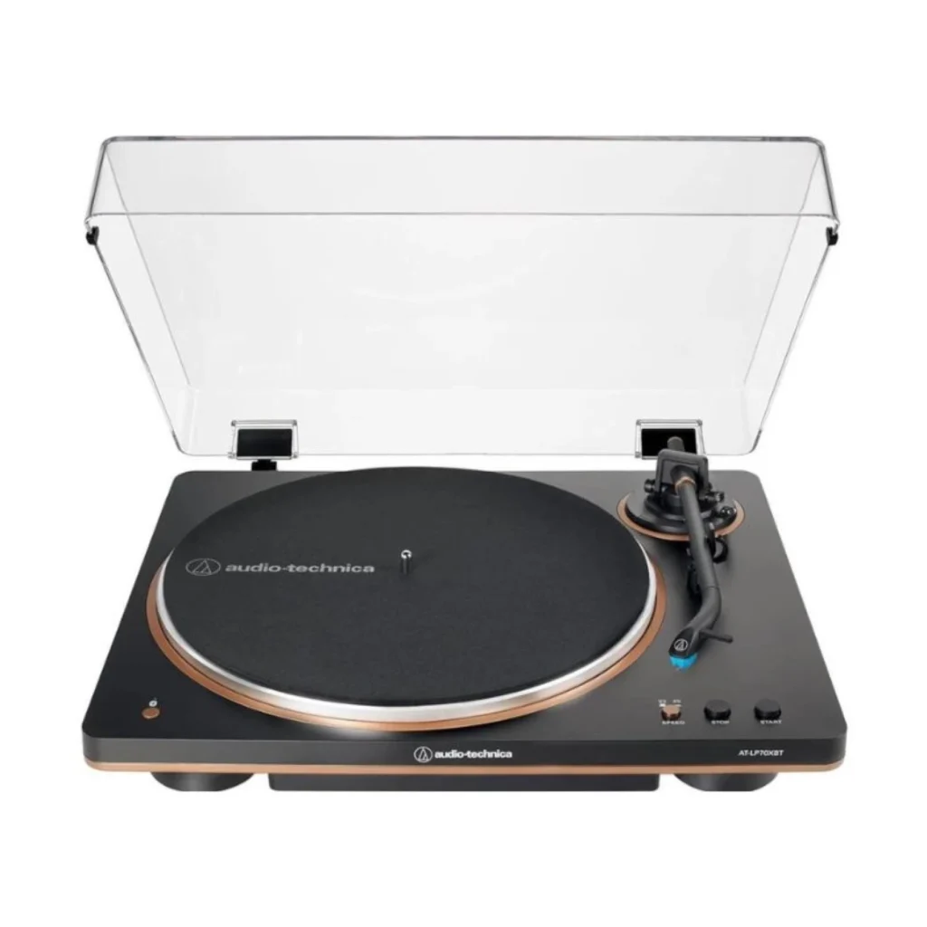 Audio-Technica AT-LP70X – Tocadiscos de tracción por correa (Negro y Bronce)